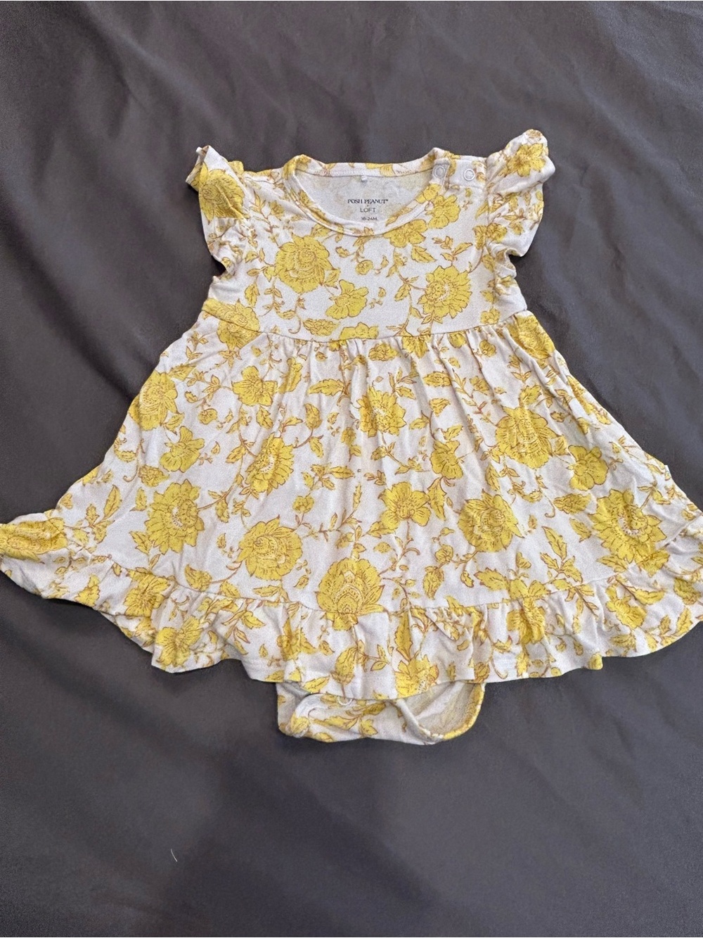 Posh Peanut Yellow Floral Baby Dress Romper size 18-24 mos